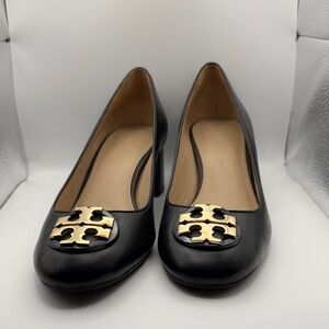 Tory Burch Black Heels with Gold Logo